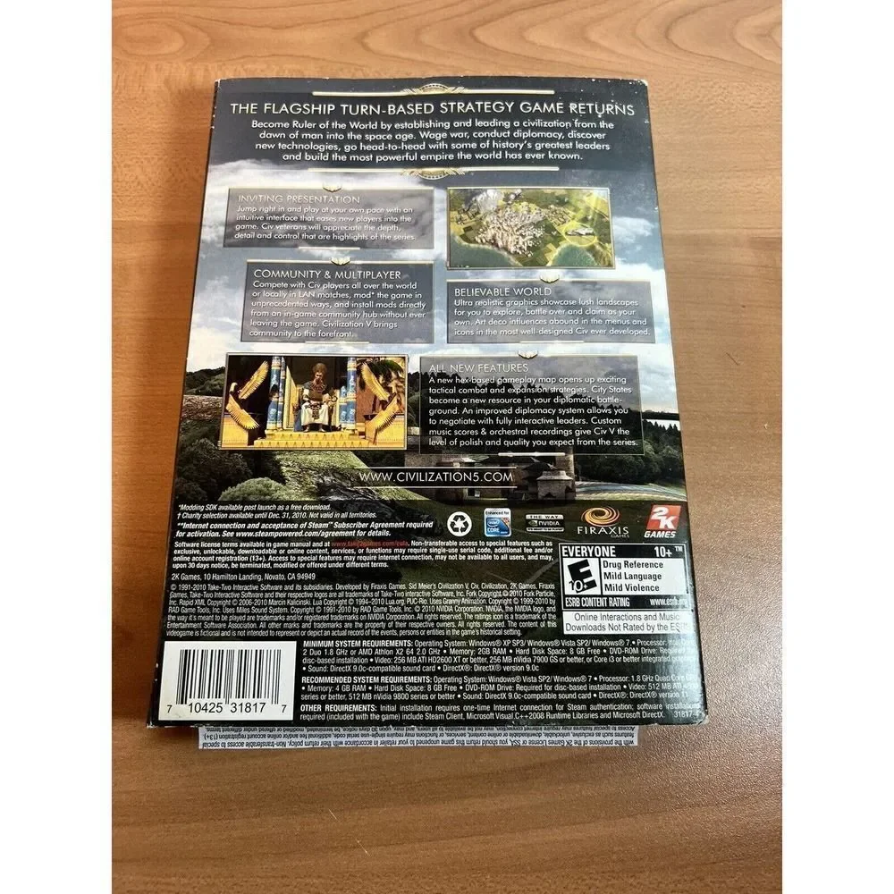 Sid Meier's Civilization V (PC Game DVD-ROM, 2010) Rated E 10+